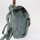 GUCCI Bamboo Backpack Suede Turquoise Blue Gold 003 2058 0016 Auth 150871-4
