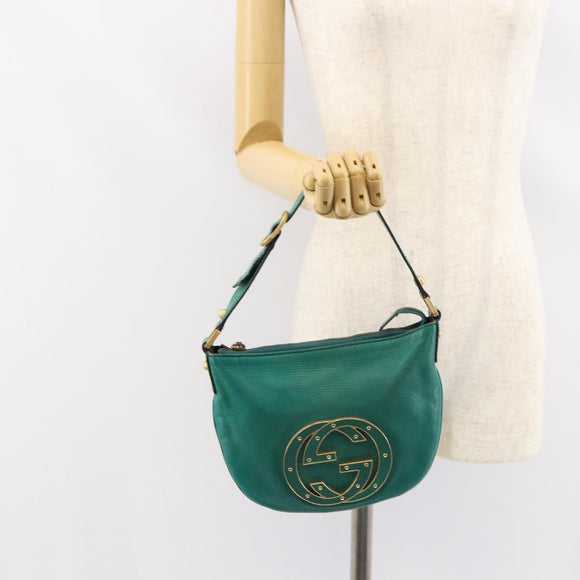 GUCCI Interlocking Shoulder Bag Leather Green Gold 121552 Auth 150873