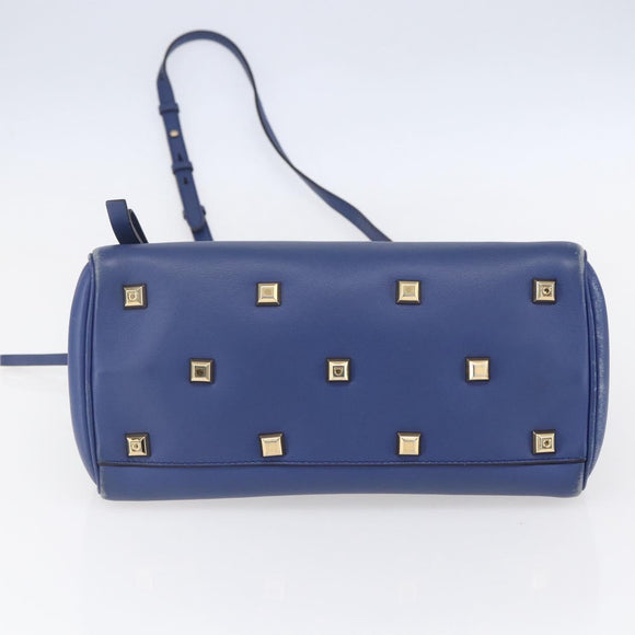 Salvatore Ferragamo Gancini Handtasche Leder 2-Wege Blau Gold Original 150875