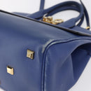 Salvatore Ferragamo Gancini Hand Bag Leather 2way Blue Gold Auth 150875-12