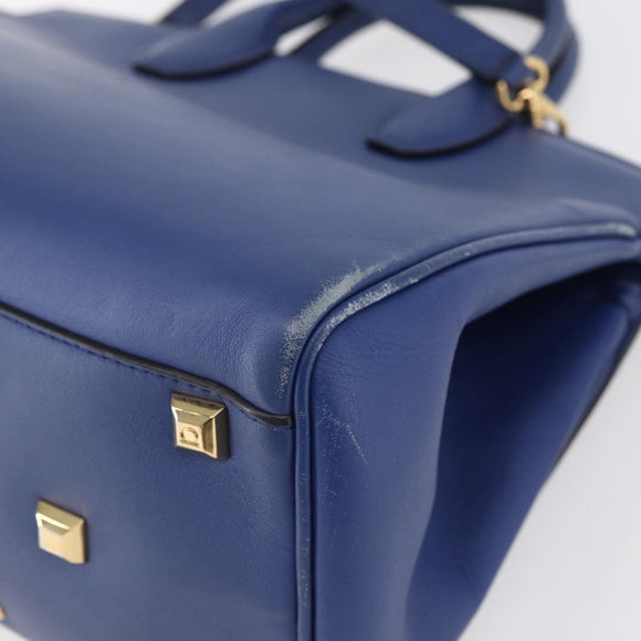 Salvatore Ferragamo Gancini Handtasche Leder 2-Wege Blau Gold Original 150875