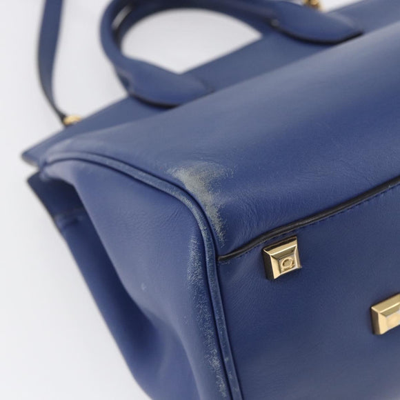 Salvatore Ferragamo Gancini Handtasche Leder 2-Wege Blau Gold Original 150875