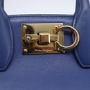 Salvatore Ferragamo Gancini Hand Bag Leather 2way Blue Gold Auth 150875-16