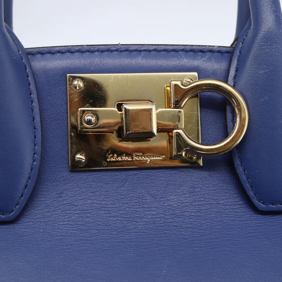 Salvatore Ferragamo Gancini Handtasche Leder 2-Wege Blau Gold Original 150875