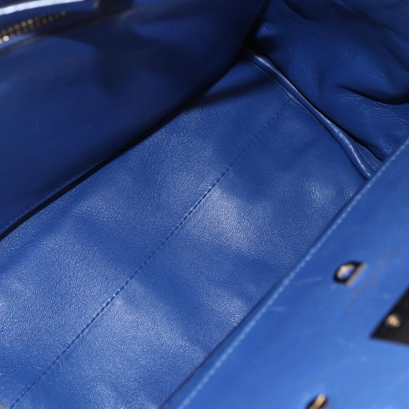 Salvatore Ferragamo Gancini Hand Bag Leather 2way Blue Gold Auth 150875