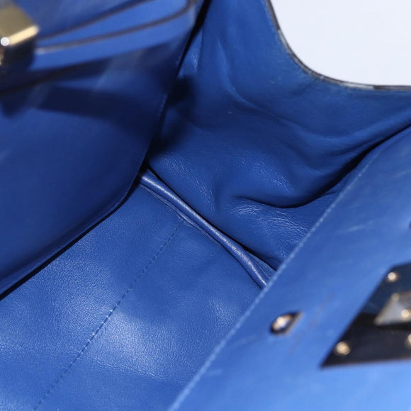 Salvatore Ferragamo Gancini Hand Bag Leather 2way Blue Gold Auth 150875