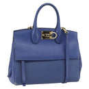 Salvatore Ferragamo Gancini Handtasche Leder 2-Wege Blau Gold Original 150875-1