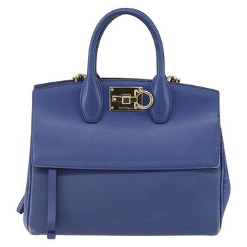Salvatore Ferragamo Gancini Hand Bag Leather 2way Blue Gold Auth 150875 - 0