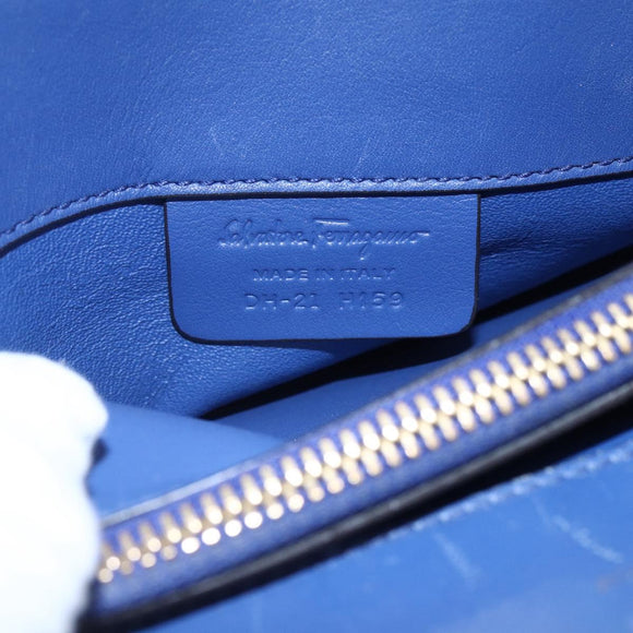 Salvatore Ferragamo Gancini Handtasche Leder 2-Wege Blau Gold Original 150875