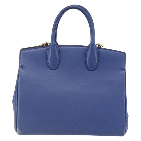 Salvatore Ferragamo Gancini Handtasche Leder 2-Wege Blau Gold Original 150875