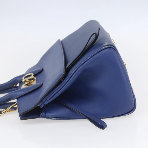 Salvatore Ferragamo Gancini Hand Bag Leather 2way Blue Gold Auth 150875
