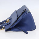 Salvatore Ferragamo Gancini Handtasche Leder 2-Wege Blau Gold Original 150875-3