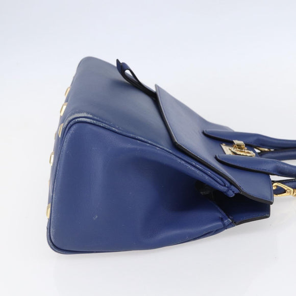Salvatore Ferragamo Gancini Handtasche Leder 2-Wege Blau Gold Original 150875