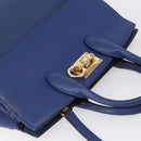 Salvatore Ferragamo Gancini Handtasche Leder 2-Wege Blau Gold Original 150875-6