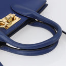 Salvatore Ferragamo Gancini Handtasche Leder 2-Wege Blau Gold Original 150875-7