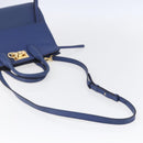 Salvatore Ferragamo Gancini Handtasche Leder 2-Wege Blau Gold Original 150875-9