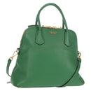 PRADA Hand Bag Safiano leather 2way Green Gold Auth 150877V-1