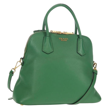 PRADA Hand Bag Safiano leather 2way Green Gold Auth 150877V