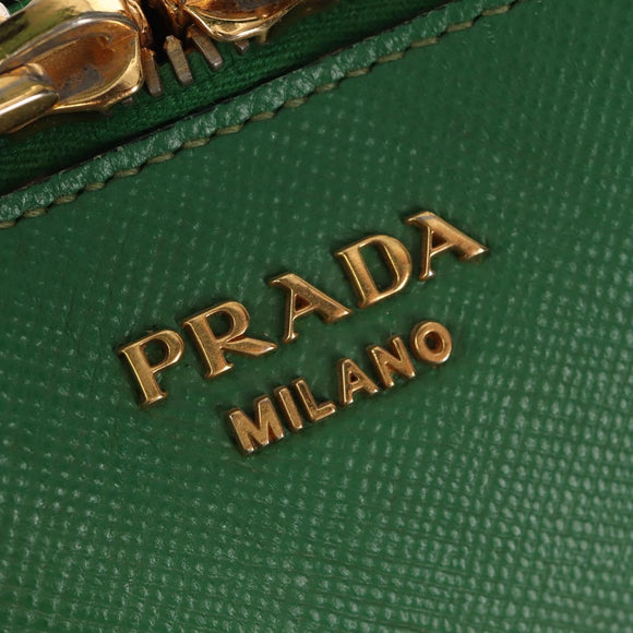 PRADA Hand Bag Safiano leather 2way Green Gold Auth 150877V