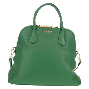 PRADA Hand Bag Safiano leather 2way Green Gold Auth 150877V - 0