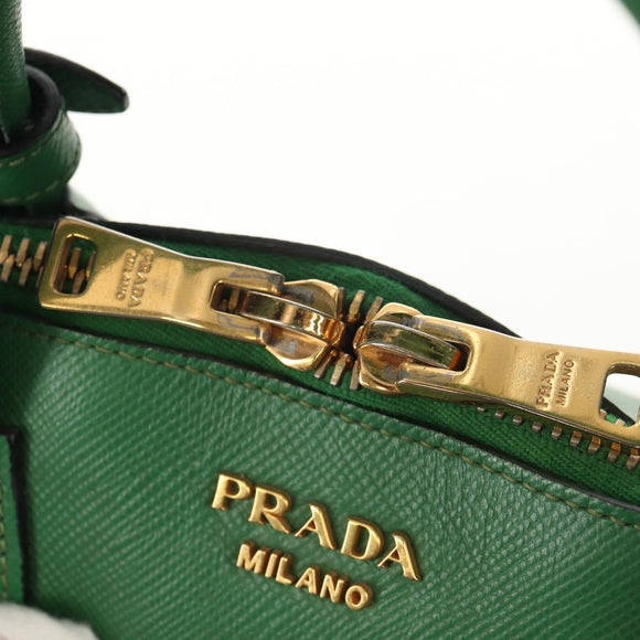 PRADA Hand Bag Safiano leather 2way Green Gold Auth 150877V