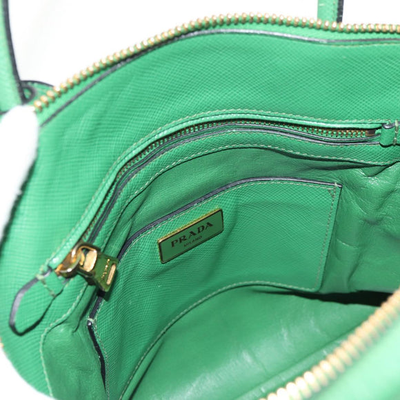 PRADA Hand Bag Safiano leather 2way Green Gold Auth 150877V
