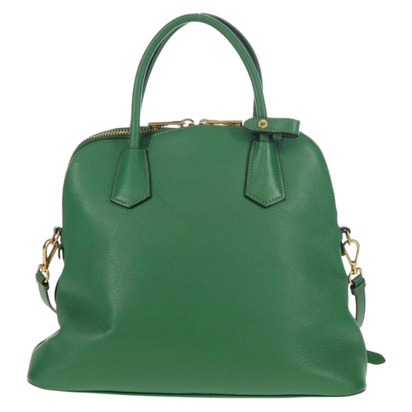 PRADA Hand Bag Safiano leather 2way Green Gold Auth 150877V