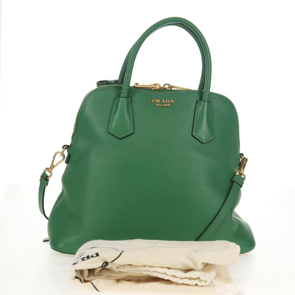 PRADA Hand Bag Safiano leather 2way Green Gold Auth 150877V