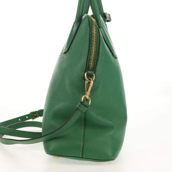 PRADA Hand Bag Safiano leather 2way Green Gold Auth 150877V