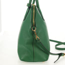 PRADA Hand Bag Safiano leather 2way Green Gold Auth 150877V-6