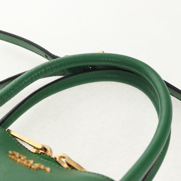PRADA Hand Bag Safiano leather 2way Green Gold Auth 150877V