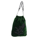 PRADA Beads Pouch Velor Green Silver Auth 150879-1