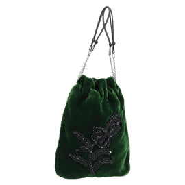 PRADA Beads Pouch Velor Green Silver Auth 150879