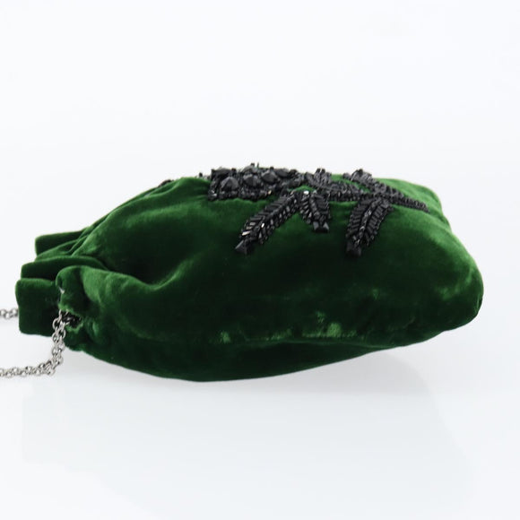 PRADA Beads Pouch Velor Green Silver Auth 150879