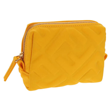 FENDI Zucca Canvas FF Emboss Pouch Nylon Yellow Gold Auth 150880M