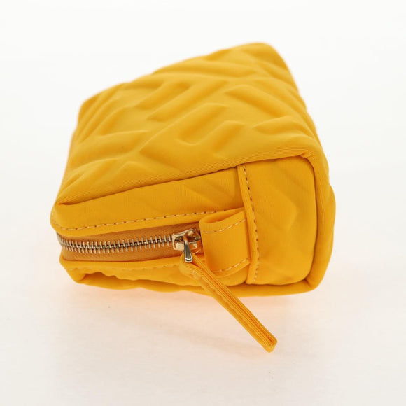 FENDI Zucca Canvas FF Emboss Pouch Nylon Yellow Gold Auth 150880M