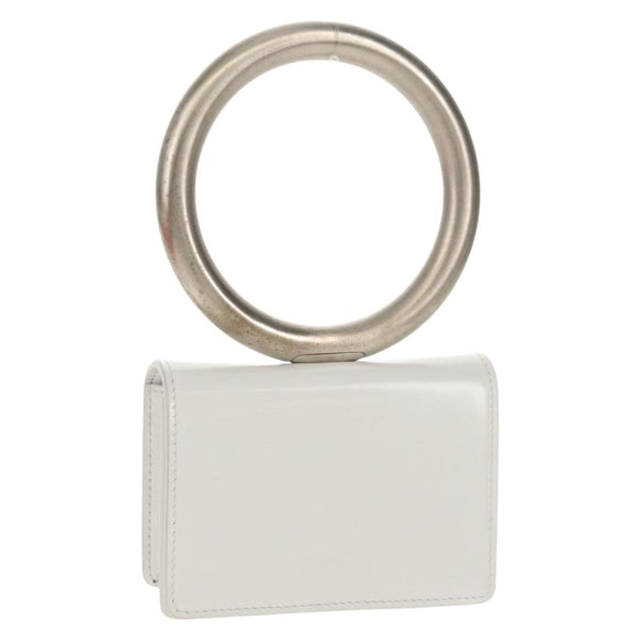 Salvatore Ferragamo Pouch Leather White Silver Auth 150881AV