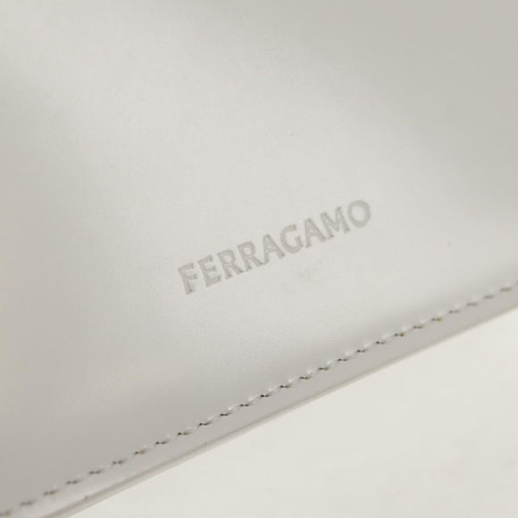 Salvatore Ferragamo Pouch Leather White Silver Auth 150881AV