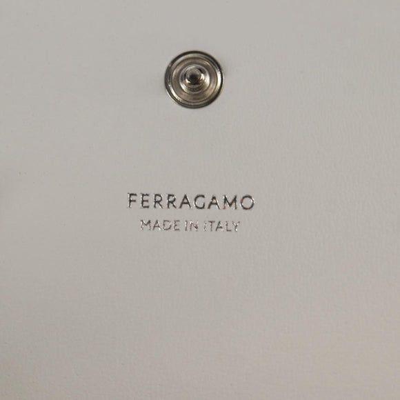 Salvatore Ferragamo Pouch Leather White Silver Auth 150881AV