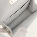 Salvatore Ferragamo Pouch Leather White Silver Auth 150881AV-10