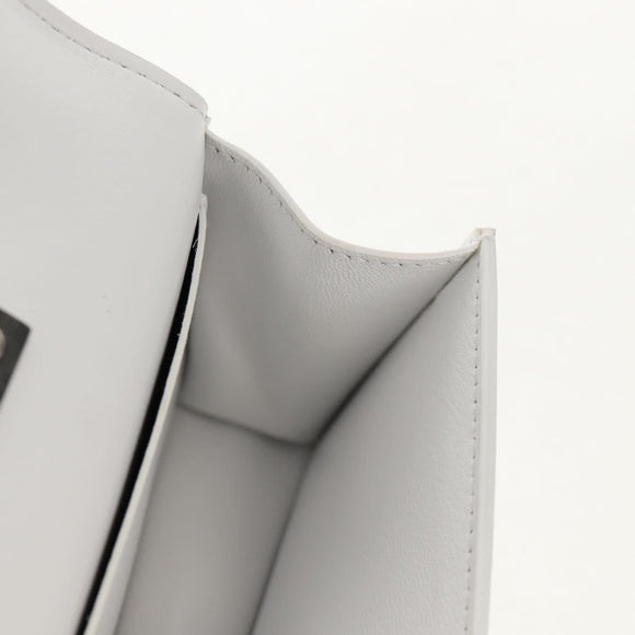 Salvatore Ferragamo Pouch Leather White Silver Auth 150881AV