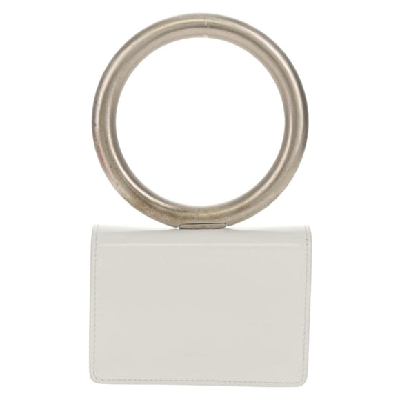 Salvatore Ferragamo Pouch Leather White Silver Auth 150881AV