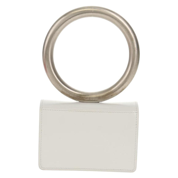 Salvatore Ferragamo Pouch Leather White Silver Auth 150881AV