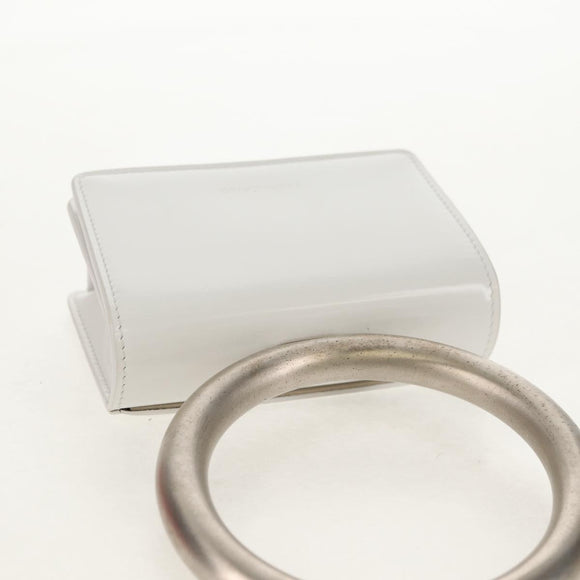 Salvatore Ferragamo Pouch Leather White Silver Auth 150881AV