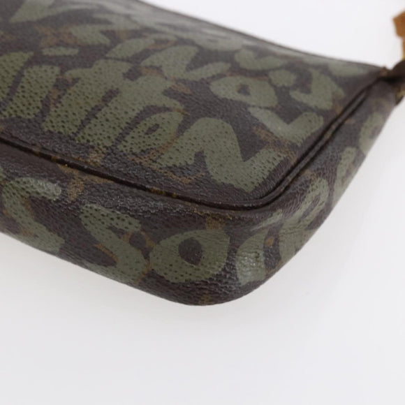 LOUIS VUITTON Graffiti Pochette Accessoires Pouch Khaki M92191 LV Auth 150893