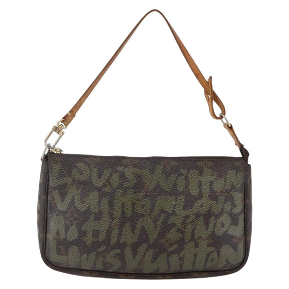 LOUIS VUITTON Graffiti Pochette Accessoires Pouch Khaki M92191 LV Auth 150893