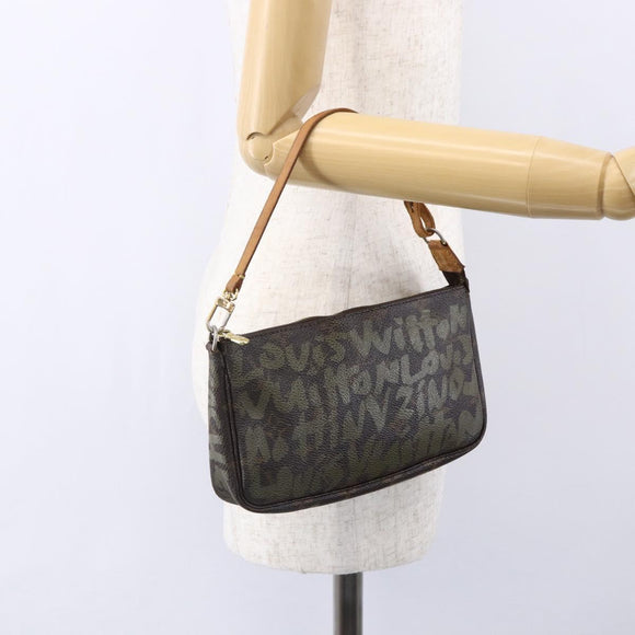 LOUIS VUITTON Graffiti Pochette Accessoires Pouch Khaki M92191 LV Auth 150893