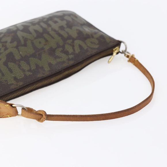 LOUIS VUITTON Graffiti Pochette Accessoires Pouch Khaki M92191 LV Auth 150893