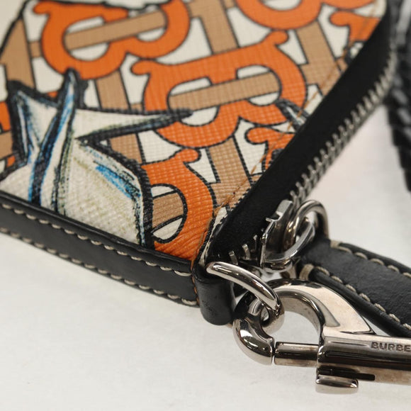 BURBERRY Coin Purse Neck Pouch PVC Beige Silver Auth 150901M