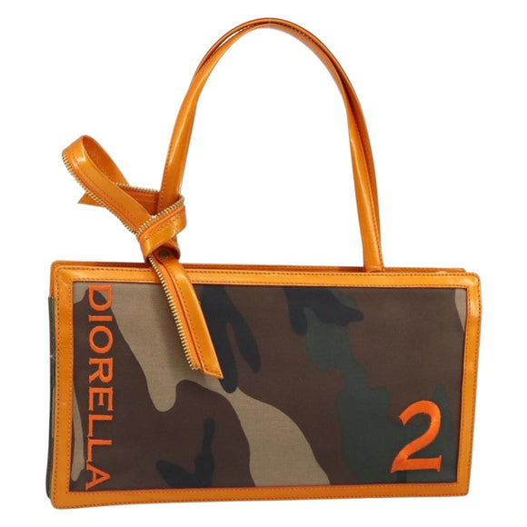 Christian Dior DIORELLA Shoulder Bag Canvas Orange Gold Auth 150905V